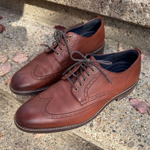 Cole Haan Grand OS Shoes Mens Size 11 Wingtip Brown Leather Oxford Dress Brogue - Picture 1 of 15